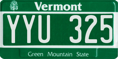 VT license plate YYU325
