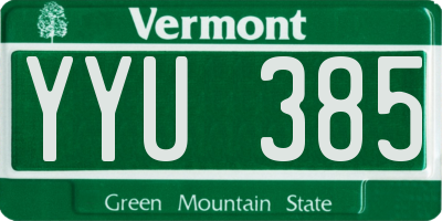 VT license plate YYU385