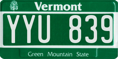 VT license plate YYU839