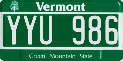 VT license plate YYU986