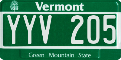 VT license plate YYV205