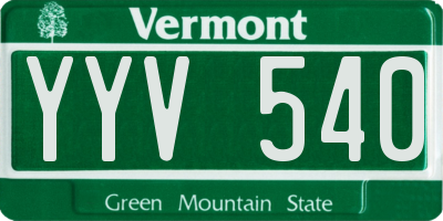 VT license plate YYV540