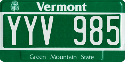VT license plate YYV985