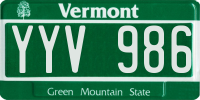 VT license plate YYV986