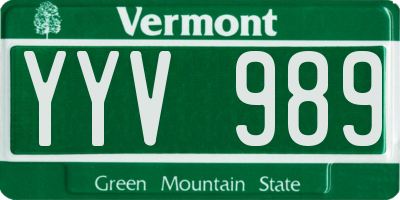 VT license plate YYV989