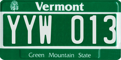 VT license plate YYW013