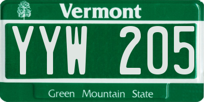 VT license plate YYW205