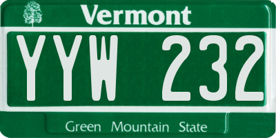 VT license plate YYW232