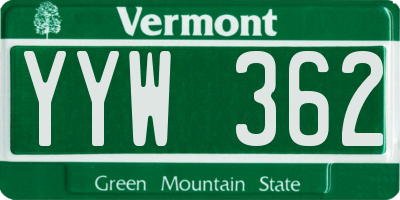 VT license plate YYW362