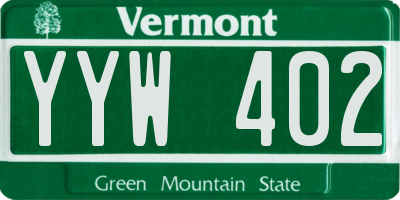 VT license plate YYW402