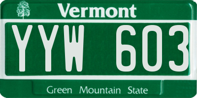 VT license plate YYW603
