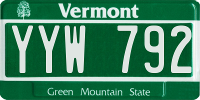 VT license plate YYW792