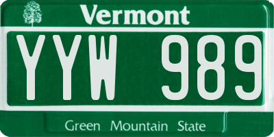 VT license plate YYW989