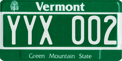 VT license plate YYX002