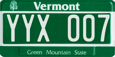 VT license plate YYX007