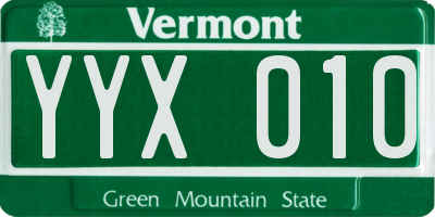 VT license plate YYX010