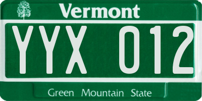 VT license plate YYX012
