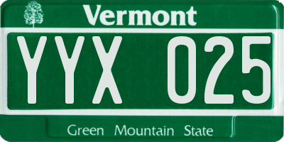 VT license plate YYX025