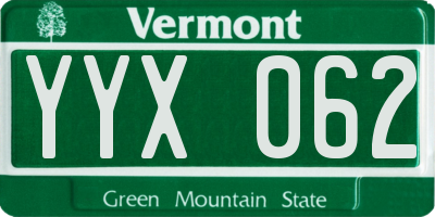VT license plate YYX062