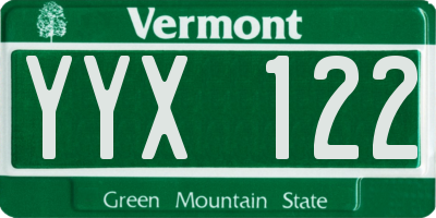 VT license plate YYX122