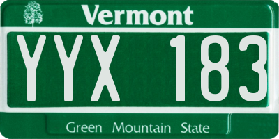 VT license plate YYX183