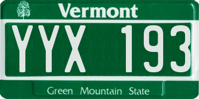 VT license plate YYX193
