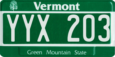 VT license plate YYX203