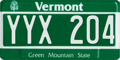 VT license plate YYX204