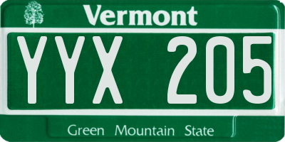 VT license plate YYX205
