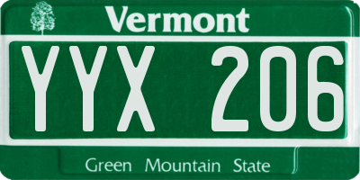 VT license plate YYX206