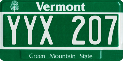 VT license plate YYX207