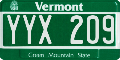 VT license plate YYX209