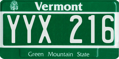 VT license plate YYX216