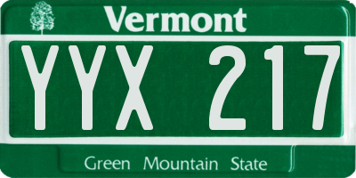 VT license plate YYX217