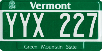 VT license plate YYX227