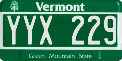 VT license plate YYX229