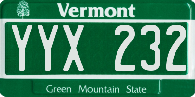 VT license plate YYX232