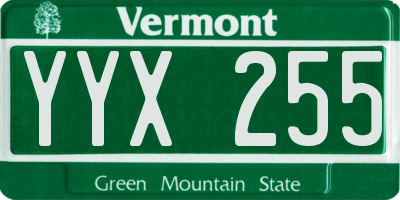 VT license plate YYX255