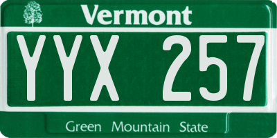 VT license plate YYX257