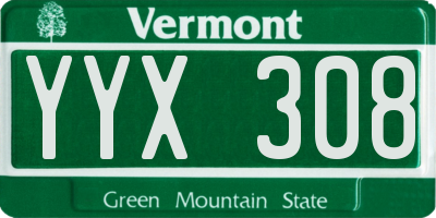 VT license plate YYX308