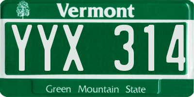 VT license plate YYX314