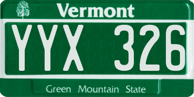 VT license plate YYX326