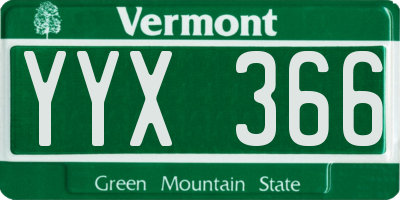 VT license plate YYX366