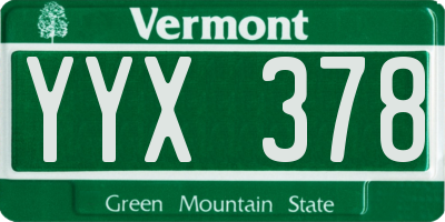 VT license plate YYX378