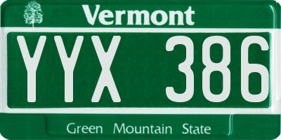 VT license plate YYX386