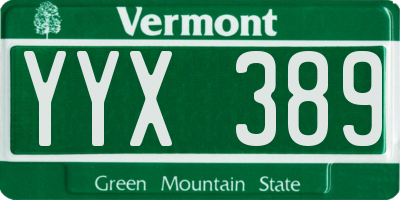 VT license plate YYX389