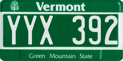 VT license plate YYX392