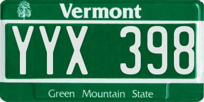 VT license plate YYX398