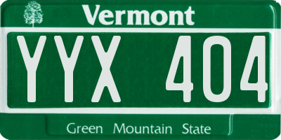 VT license plate YYX404