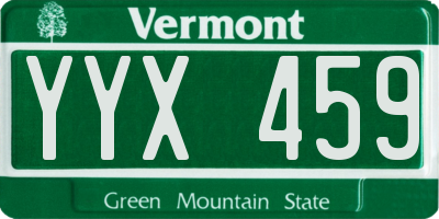 VT license plate YYX459